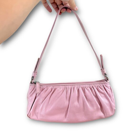 Vintage Y2K Leather Light Pink Pastel Small Shoulder Bag Rockabilly Bratz Trashy - Picture 2 of 13